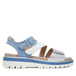 Sandały Ara. Niebieskie sandały Ara, bez wzorów, bez obcasa, na koturnie, bez zapięcia. Za 369.99 zł.