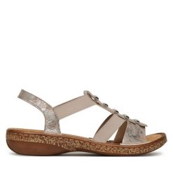 Sandały Rieker. Szare sandały Rieker, bez wzorów, bez obcasa, na płaskiej podeszwie, bez zapięcia. Za 299.99 zł.