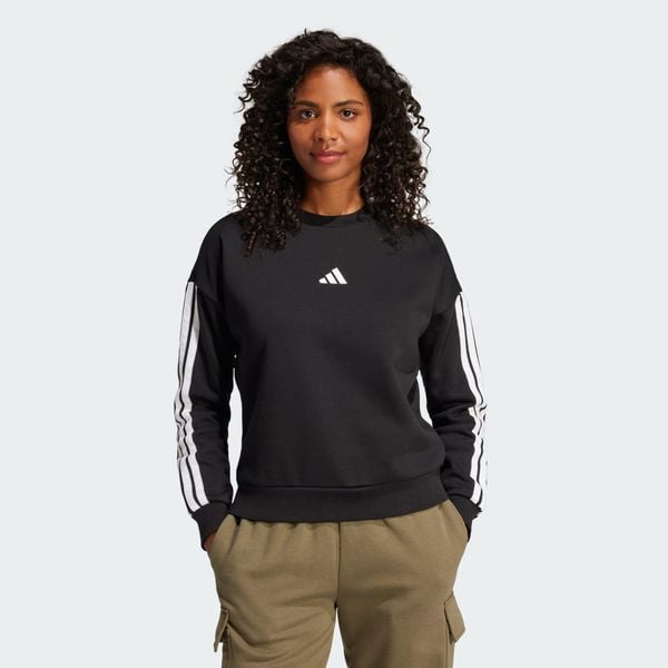 Bluza Essentials 3-Stripes Fleece. Białe bluzy Adidas, bez wzorów, z materiału, bez kaptura. Za 219.00 zł.