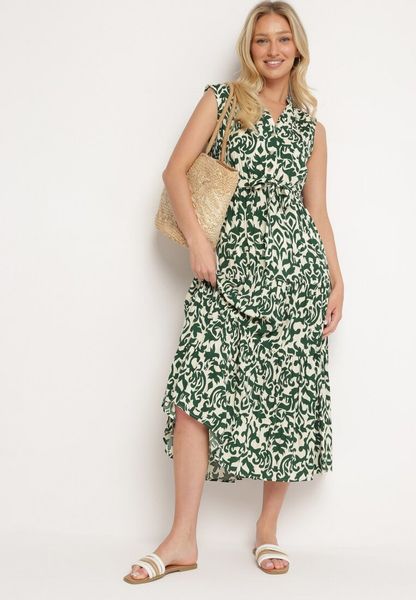 Zielona Wiskozowa Sukienka z Gumką w Pasie Zapinana na Guziki z Materiałowym Paskiem Giselia. Zielone sukienki Born2be, na co dzień, na lato, l, bez wzorów, z jeansu, eleganckie, bez kołnierzyka, bez ramiączek, mini. Za 99.99 zł.