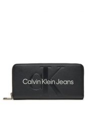 Calvin Klein Jeans Duży Portfel Damski Sculpted Mono Zip Around Mono K60K607634 Czarny. Czarne portfele Calvin Klein Jeans, bez wzorów, z jeansu. Za 219.99 zł.