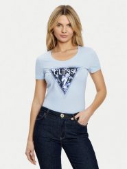 Guess T-Shirt W5RI00 J1314 Niebieski Regular Fit. Niebieskie t-shirty Guess, m, z aplikacjami, z bawełny, bez kołnierzyka, bez ramiączek. Za 119.99 zł.