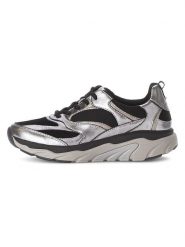 Gabor Skórzane sneakersy w kolorze srebrno-czarnym rozmiar: 39. Czarne trampki Gabor, bez wzorów, z materiału, bez zapięcia. Za 259.95 zł.