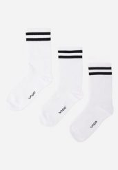 Białe Bawełniane Skarpety za Kostkę 3-Pack z Paskami i Napisem Bedli. Białe bielizna sportowa Renee, bez wzorów, z bawełny. Za 29.99 zł.