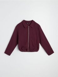 Bluza z bawełną z zamkiem i kołnierzykiem - bordowy. Czerwone bluzy Sinsay, l, bez wzorów, z bawełny, bez kaptura. Za 59.99 zł.