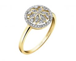 Pierścionek z żółtego złota z diamentami - rozeta - 0,20 ct - próba 585. Żółte pierścionki Apart, z diamentem, złote. W wyprzedaży za 2,491.30 zł.
