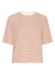 MOSS COPENHAGEN Koszulka w kolorze karmelowo-białym rozmiar: XS/S. Brązowe bluzki Moss Copenhagen, s, bez wzorów, bez kołnierzyka, bez ramiączek. Za 129.95 zł.