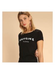 WOOOP Koszulka "Caffeine Please" w kolorze czarnym rozmiar: M. Czarne bluzki Wooop, m, bez wzorów, z bawełny, bez kołnierzyka, bez ramiączek. Za 56.99 zł.
