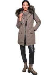 Heine Płaszcz puchowy 3w1 w kolorze szarobrązowym rozmiar: 38. Brązowe płaszcze Heine, bez wzorów, z puchu, bez kaptura. Za 208.99 zł.