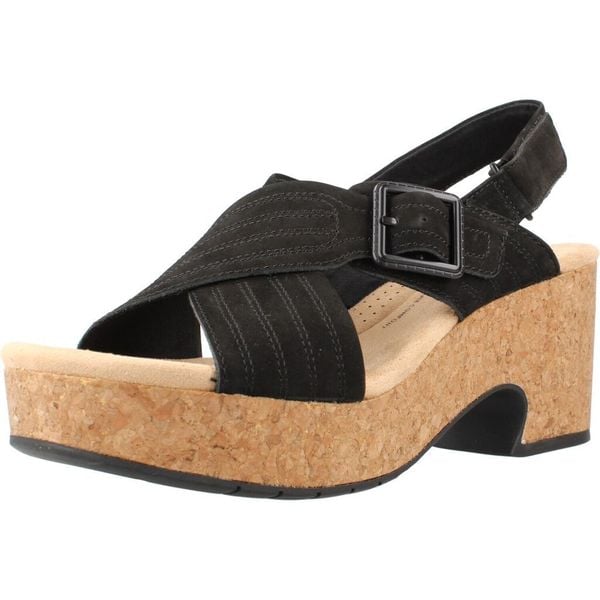 Sandały CLARKS NERISA WEST Czarny. Czarne sandały Clarks, bez wzorów, ze skóry, bez obcasa, bez zapięcia. Za 195.99 zł.