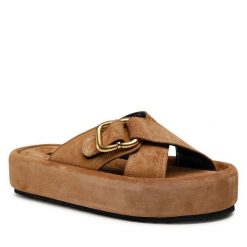 Klapki GINO ROSSI. Brązowe klapki Gino Rossi, bez wzorów, bez obcasa. Za 159.99 zł.