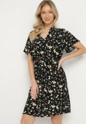 Czarno-Beżowa Sukienka o Rozkloszowanym Kroju w Kwiaty Calsedi. Czarne sukienki Born2be, na co dzień, l, bez wzorów, eleganckie, bez kołnierzyka, bez ramiączek, midi, rozkloszowane. Za 39.99 zł.