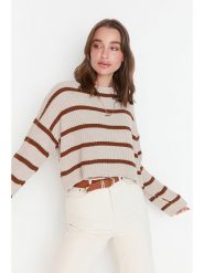 Trendyol Sweter w kolorze jasnoróżowo-brązowym rozmiar: M. Różowe swetry Trendyol, m, bez wzorów, ze splotem, bez ramiączek. Za 82.30 zł.