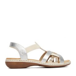 Sandały Rieker. Szare sandały Rieker, bez wzorów, bez obcasa, na płaskiej podeszwie, bez zapięcia. Za 289.99 zł.