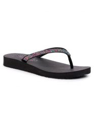Skechers Japonki Shine Away 32918/BKMT Czarny. Czarne klapki Skechers, bez wzorów, z materiału, bez obcasa. Za 149.99 zł.