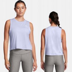 Koszulka Damska Sportowa Under Armour Bez Rękawów. Fioletowe koszulki sportowe Under Armour, bez wzorów, bez ramiączek, do biegania. W wyprzedaży za 114.34 zł.