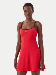 Tommy Jeans Sukienka codzienna DW0DW22335 Czerwony Slim Fit. Czerwone sukienki Tommy Jeans, na co dzień, xs, bez wzorów, z bawełny, bez kołnierzyka, bez ramiączek, proste. Za 329.99 zł.