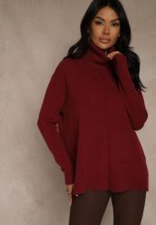 Bordowy Golf o Fasonie Klasycznego Swetra z Domieszką Kaszmiru Rorilaine. Czerwone golfy Renee, uniwersalny, z aplikacjami, z kaszmiru, bez ramiączek. Za 129.99 zł.