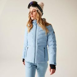 Kurtka narciarska damska z membraną Gliding wodoodporna Dare 2b. Niebieskie kurtki narciarskie Dare 2b, bez wzorów, z tkaniny, bez kaptura, narciarskie. Za 1,149.99 zł.