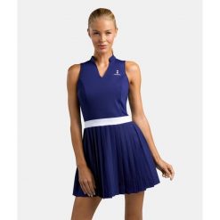 Sukienka Elegancja - Granatowa. Niebieskie sukienki NORDICDOTS, xs, bez wzorów, z materiału, eleganckie, bez kołnierzyka, bez ramiączek, sportowe. Za 405.00 zł.