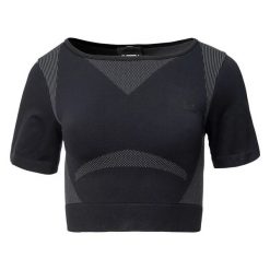 T-shirt Damski Cropped Ingel. Czarne t-shirty IQ, bez wzorów, bez kołnierzyka, bez ramiączek. Za 115.99 zł.