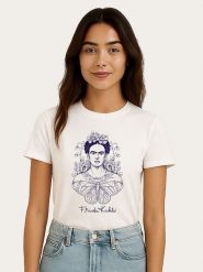 WOOOP Koszulka "Frida Kahlo Butterfly" w kolorze białym rozmiar: L. Białe bluzki Wooop, l, bez wzorów, z bawełny, bez kołnierzyka, bez ramiączek. Za 56.99 zł.