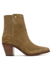 Tommy Hilfiger Botki Western FW0FW08888 Brązowy. Brązowe botki TOMMY HILFIGER, bez wzorów, ze skóry, bez obcasa, na słupku, bez zapięcia. Za 749.99 zł.