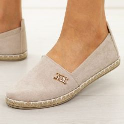 Beżowe espadryle damskie, półbuty Potocki 16374. Brązowe espadryle POTOCKI, bez wzorów, z jeansu, bez obcasa, na płaskiej podeszwie, bez zapięcia. Za 99.00 zł.