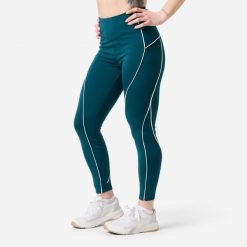 Legginsy fitness damskie Domyos wysoki stan. Białe legginsy DOMYOS, l, z aplikacjami, z materiału, z podwyższonym stanem, na fitness i siłownię. Za 119.99 zł.