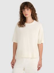 4F T-shirt oversize gładki damski - beżowy XL. Brązowe t-shirty 4f, xl, bez wzorów, z bawełny, bez kołnierzyka, bez ramiączek. Za 59.99 zł.