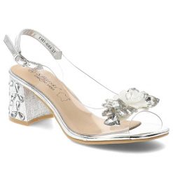 Sandały damskie S.Barski, cholewka z transparentnego materiału odkryty przód ozdobna aplikacja z kryształkami, srebrne, KV61-6068. Szare sandały S.BARSKI, z aplikacjami, eleganckie, bez obcasa, na obcasie, bez zapięcia. Za 199.00 zł.