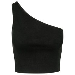 Asymetryczny Przycięty Top Dla Kobiet. Czarne topy Urban Classics, m, bez wzorów, z asymetrycznym kołnierzem, bez ramiączek. Za 46.99 zł.
