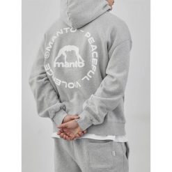 MANTO bluza z kapturem LABEL 25 OVERSIZE melanż. Szare bluzy MANTO, bez wzorów, z kapturem. Za 299.00 zł.
