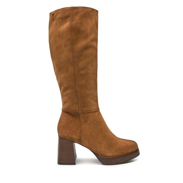 Kozaki Tamaris. Brązowe kozaki Tamaris, bez obcasa, na słupku, bez zapięcia. Za 589.99 zł.