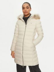 Tommy Jeans Płaszcz zimowy Essential DW0DW18864 Écru Slim Fit. Płaszcze Tommy Jeans, na zimę, xs, bez wzorów, z jeansu, bez kaptura. Za 909.99 zł.