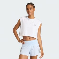 Koszulka adi365 Running Essentials Crop. Białe bluzki Adidas, bez wzorów, casualowe, bez kołnierzyka, bez ramiączek. Za 99.95 zł.