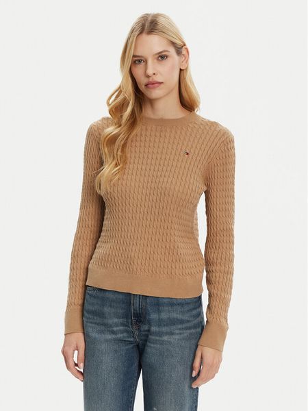 Tommy Hilfiger Sweter WW0WW44993 Brązowy Regular Fit. Brązowe swetry TOMMY HILFIGER, s, bez wzorów, z bawełny, bez ramiączek. Za 319.99 zł.