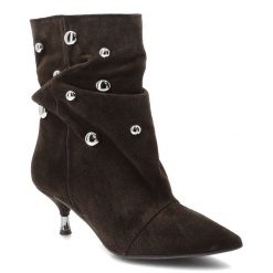 Brązowe Botki Chebello Eleganckie Obuwie Damskie. Brązowe botki CheBello, z aplikacjami, bez obcasa, na obcasie, bez zapięcia. Za 543.99 zł.