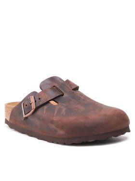 Klapki Birkenstock. Brązowe klapki Birkenstock, bez wzorów, bez obcasa. Za 679.99 zł.