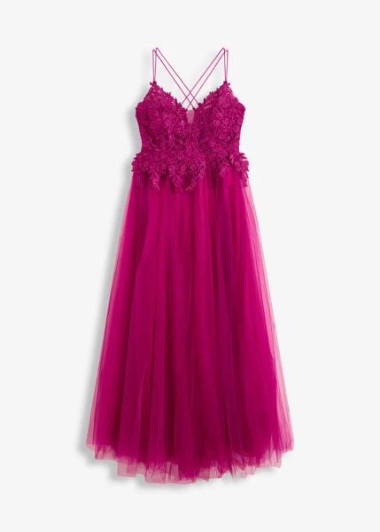 Sukienka maxi z tiulu i koronki. Czerwone sukienki bonprix, bez wzorów, z koronki, wizytowe, bez kołnierzyka, bez ramiączek, maxi. Za 679.99 zł.