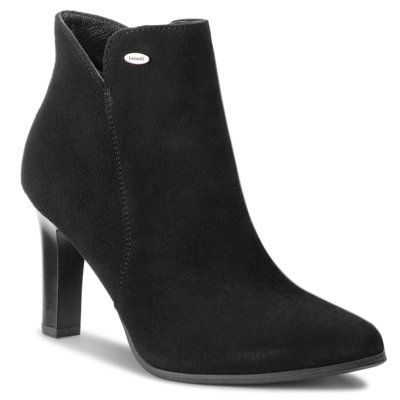 Lasocki 4408-02 Czarny. Czarne botki Lasocki, bez wzorów, ze skóry, bez obcasa, bez zapięcia. Za 249.99 zł.