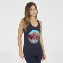 Top na siłownię damski FEPLA niebieski. Niebieskie topy LEGEA, bez wzorów, z bawełny, bez kołnierzyka, bez ramiączek. Za 43.00 zł.