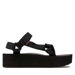 Sandały Teva. Czarne sandały Teva, bez wzorów, bez obcasa, na koturnie, bez zapięcia. Za 299.99 zł.