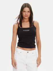 Guess Top V5GP22 J1314 Czarny Regular Fit. Czarne topy Guess, xxs, z aplikacjami, z bawełny, bez kołnierzyka, bez ramiączek. Za 159.99 zł.