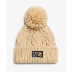 Gruba czapka w warkoczowym splocie damska Superdry. Brązowe czapki Superdry, bez wzorów, z dzianiny. Za 132.80 zł.