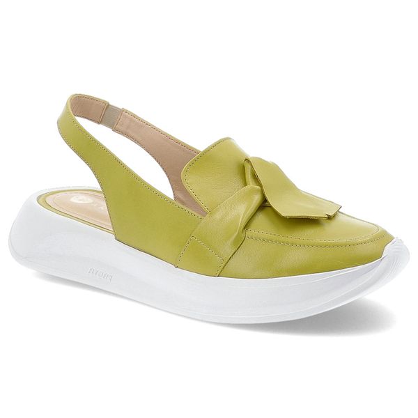 Limonkowe Sandały Armodo Stylowe Obuwie Damskie. Żółte sandały Armodo, bez wzorów, ze skóry, eleganckie, z otwartym noskiem, bez obcasa, bez zapięcia. Za 229.00 zł.