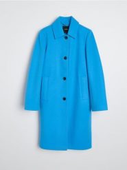 Klasyczny płaszcz z kołnierzykiem - niebieski. Niebieskie płaszcze Sinsay, l, bez wzorów, bez kaptura. Za 119.99 zł.