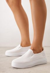 Białe Siateczkowe Tenisówki pod Kostkę na Grubej Podeszwie Phisiane. Białe trampki Born2be, bez wzorów, z jeansu, bez zapięcia. Za 69.99 zł.