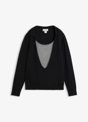 Cienki sweter w optyce warstwowego z mieszanki wiskozy. Czarne swetry bonprix, bez wzorów, z wiskozy, bez ramiączek. Za 109.99 zł.