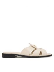 Tommy Hilfiger Klapki Leather Crest Square Toe Sandals FW0FW09126 Kremowy. Białe klapki TOMMY HILFIGER, bez wzorów, ze skóry, bez obcasa. Za 529.99 zł.